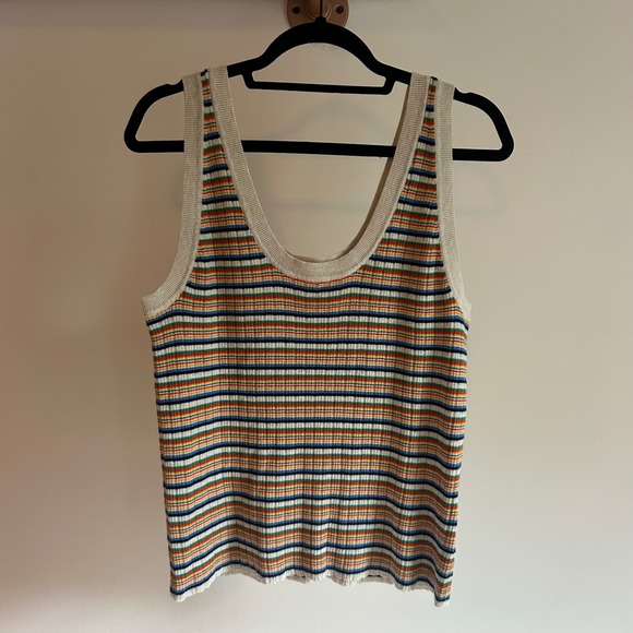 Madewell Striped Tank Top Ribbed Knit Sleeveless Scoop Neck Casual XL - Picture 1 of 6